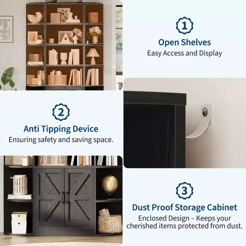 Étagère à 6 niveaux avec armoire de rangement, bibliothèque en bois de ferme de 190,5 cm de hauteur, organisateur d'étagères autoportant pour bureau à domicile et salon