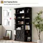 Étagère à 6 niveaux avec armoire de rangement, bibliothèque en bois de ferme de 190,5 cm de hauteur, organisateur d'étagères autoportant pour bureau à domicile et salon