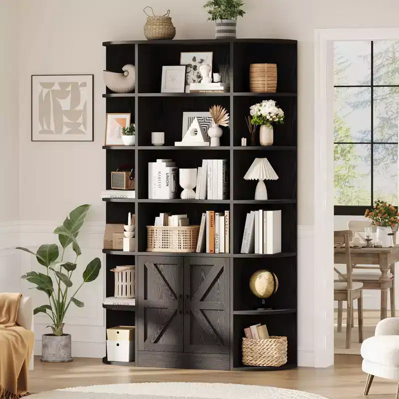 Étagère à 6 niveaux avec armoire de rangement, bibliothèque en bois de ferme de 190,5 cm de hauteur, organisateur d'étagères autoportant pour bureau à domicile et salon