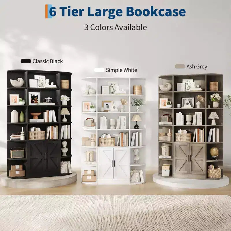 Étagère à 6 niveaux avec armoire de rangement, bibliothèque en bois de ferme de 190,5 cm de hauteur, organisateur d'étagères autoportant pour bureau à domicile et salon