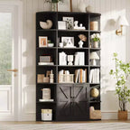 Étagère à 6 niveaux avec armoire de rangement, bibliothèque en bois de ferme de 190,5 cm de hauteur, organisateur d'étagères autoportant pour bureau à domicile et salon