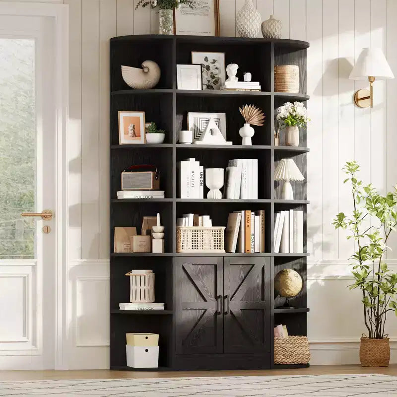 Étagère à 6 niveaux avec armoire de rangement, bibliothèque en bois de ferme de 190,5 cm de hauteur, organisateur d'étagères autoportant pour bureau à domicile et salon