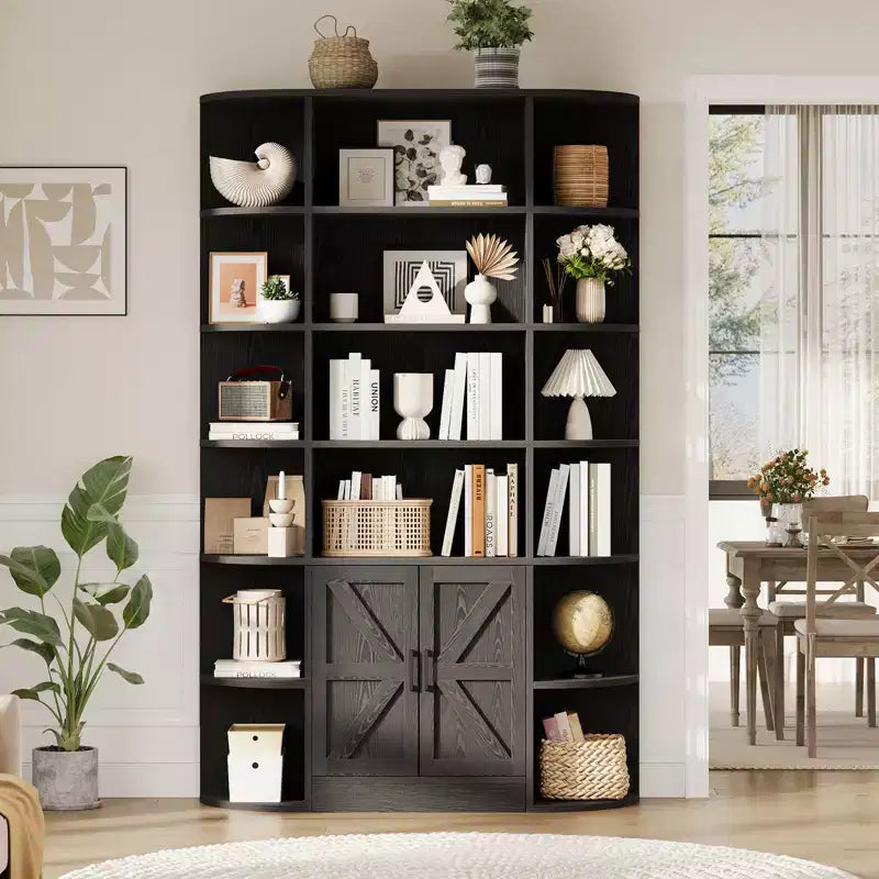6-Tier Bookshelf with Storage Cabinet, 75 Tall Farmhouse Wood Bookcase, Freestanding Display Shelves Organizer for Home Office & Living Room