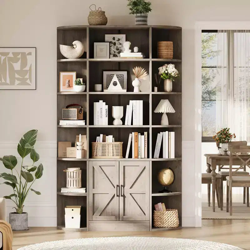 Étagère à 6 niveaux avec armoire de rangement, bibliothèque en bois de ferme de 190,5 cm de hauteur, organisateur d'étagères autoportant pour bureau à domicile et salon
