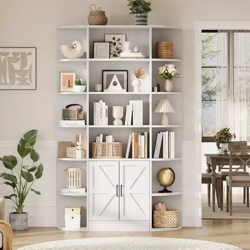 Étagère à 6 niveaux avec armoire de rangement, bibliothèque en bois de ferme de 190,5 cm de hauteur, organisateur d'étagères autoportant pour bureau à domicile et salon