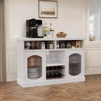 Bahut avec 2 Portes en Verre Cannelé et Casier à Vin, Étagères Réglables, Compartiments Ouverts, Meuble Bar à Café Moderne pour Cuisine, Salon