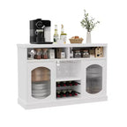 Bahut avec 2 Portes en Verre Cannelé et Casier à Vin, Étagères Réglables, Compartiments Ouverts, Meuble Bar à Café Moderne pour Cuisine, Salon