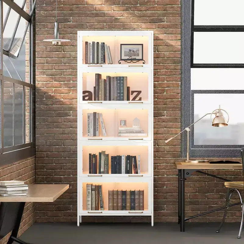 76 Vitrine avec portes en verre, étagère métallique à 5 niveaux pour objets de collection, vitrine moderne pour salon ou bureau-Panipeachy