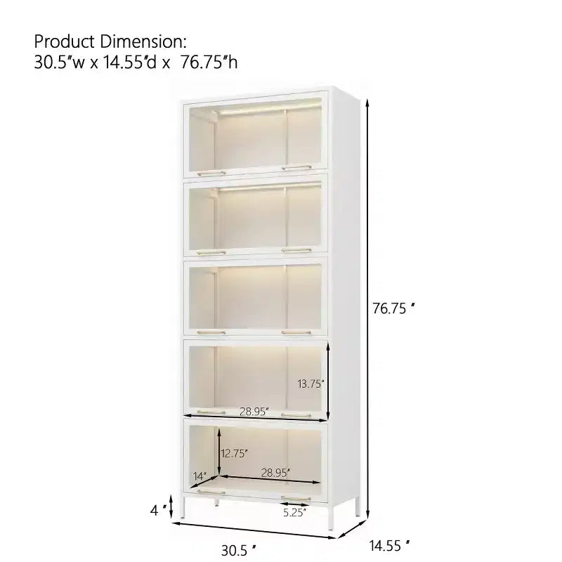 76 Vitrine avec portes en verre, étagère métallique à 5 niveaux pour objets de collection, vitrine moderne pour salon ou bureau-Panipeachy