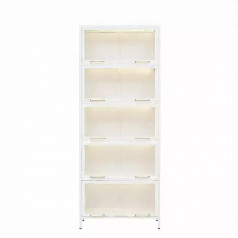 76 Vitrine avec portes en verre, étagère métallique à 5 niveaux pour objets de collection, vitrine moderne pour salon ou bureau-Panipeachy