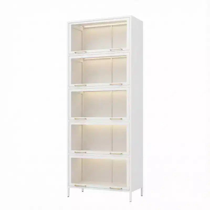 76 Vitrine avec portes en verre, étagère métallique à 5 niveaux pour objets de collection, vitrine moderne pour salon ou bureau-Panipeachy