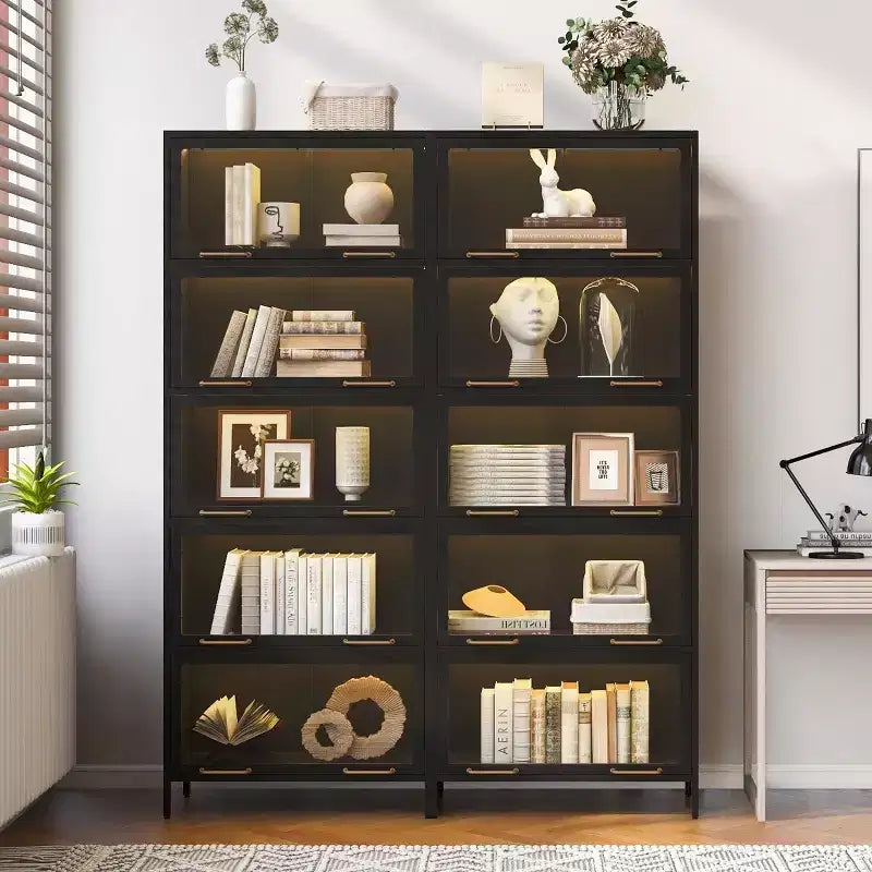 76 Vitrine avec portes en verre, étagère métallique à 5 niveaux pour objets de collection, vitrine moderne pour salon ou bureau-Panipeachy