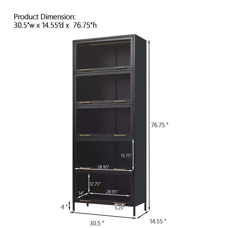 76 Vitrine avec portes en verre, étagère métallique à 5 niveaux pour objets de collection, vitrine moderne pour salon ou bureau-Panipeachy