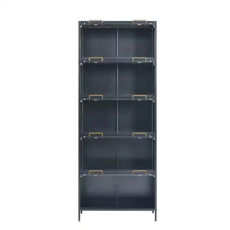 76 Vitrine avec portes en verre, étagère métallique à 5 niveaux pour objets de collection, vitrine moderne pour salon ou bureau-Panipeachy