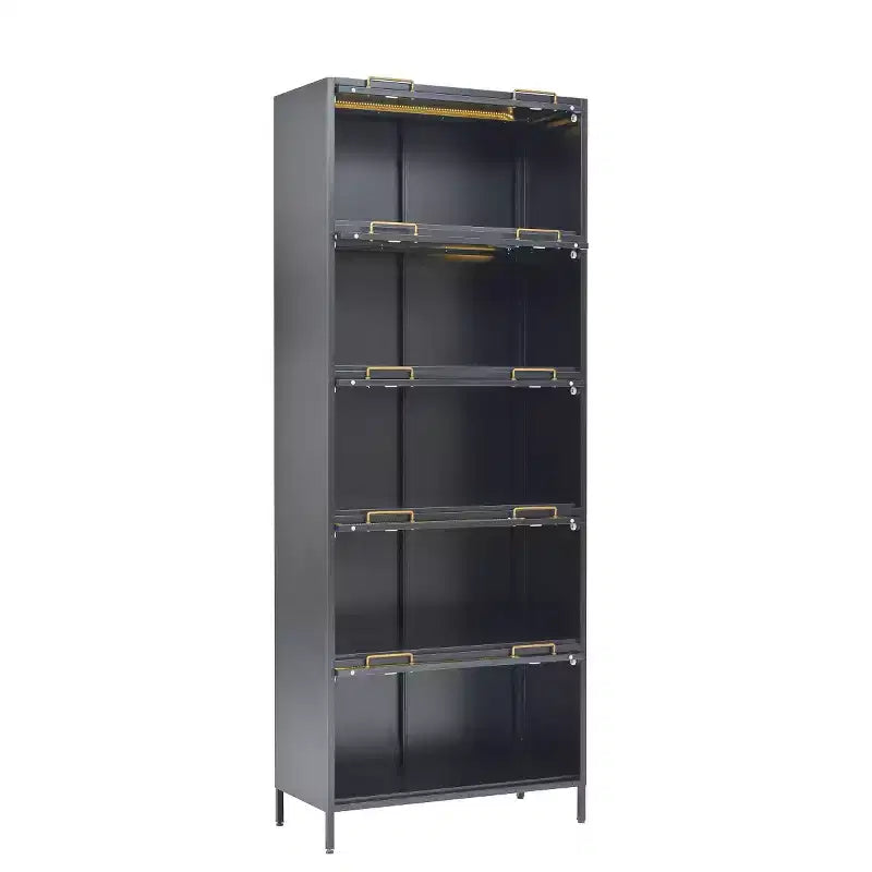 76 Vitrine avec portes en verre, étagère métallique à 5 niveaux pour objets de collection, vitrine moderne pour salon ou bureau-Panipeachy