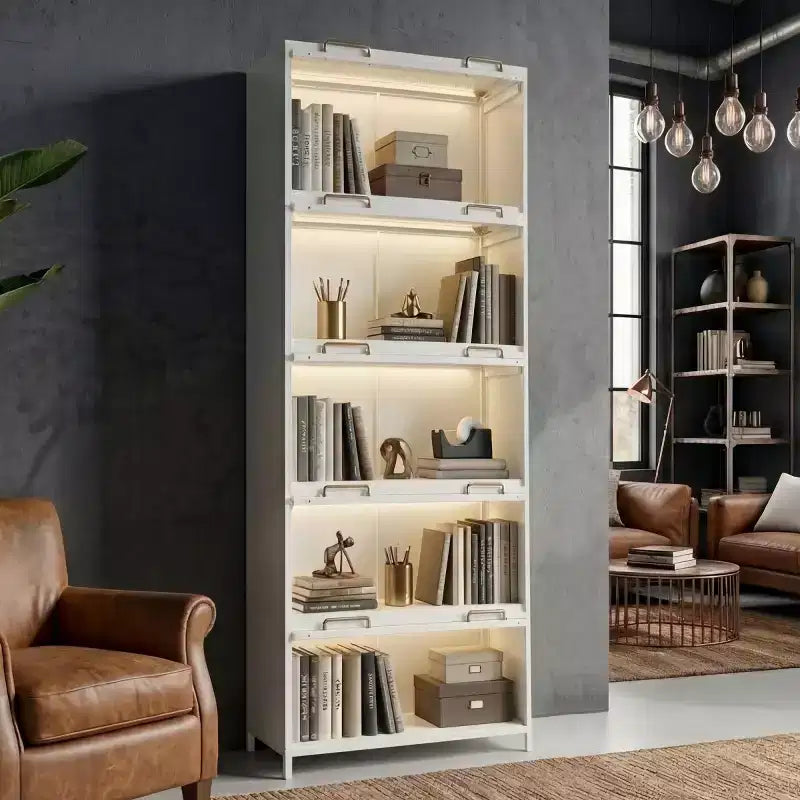 76 Vitrine avec portes en verre, étagère métallique à 5 niveaux pour objets de collection, vitrine moderne pour salon ou bureau-Panipeachy