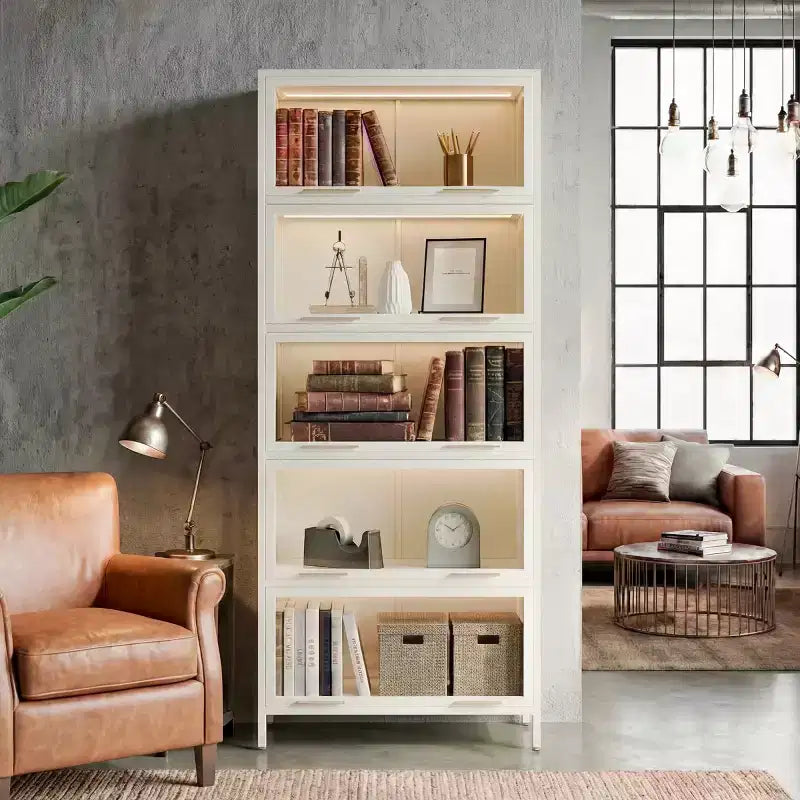 76 Vitrine avec portes en verre, étagère métallique à 5 niveaux pour objets de collection, vitrine moderne pour salon ou bureau-Panipeachy