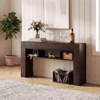 63 Inch Extra Long Console Table, Wood Sofa Table Behind Couch Table with Thickened Base and 3 Open Shelves, Narrow Entryway Accent Table