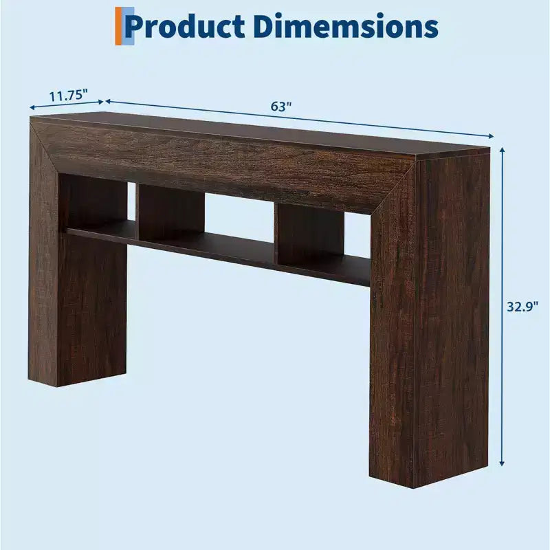 Table console extra longue de 160 cm, Table de canapé en bois derrière le canapé avec base épaissie et 3 étagères ouvertes, Table d'appoint étroite pour entrée