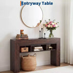 Table console extra longue de 160 cm, Table de canapé en bois derrière le canapé avec base épaissie et 3 étagères ouvertes, Table d'appoint étroite pour entrée