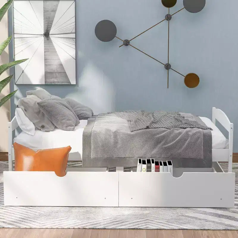 FAMYYT Twin Size Wood Platform Bed?With 2 Drawers, Easy Assembly