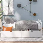 FAMYYT Twin Size Wood Platform Bed?With 2 Drawers, Easy Assembly