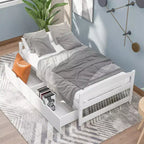 Lit Plateforme en Bois Taille Jumeau FAMYYT ?Avec 2 Tiroirs, Montage Facile