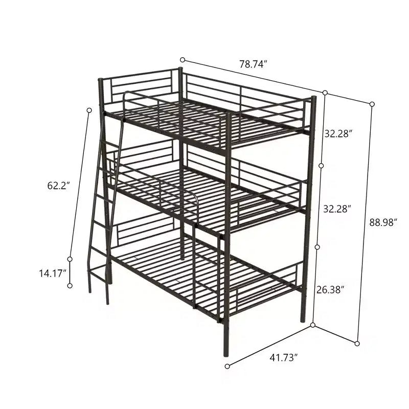 Lit superposé triple en métal Luxystar, format deux places, démontable en trois lits pour appartement et dortoir