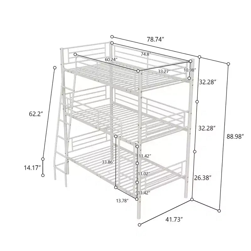 Lit superposé triple en métal Luxystar, format deux places, démontable en trois lits pour appartement et dortoir