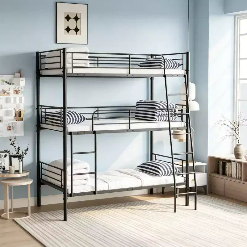 Luxystar Twin Size Metal Triple Bunk Bed, Disassembled into Three Beds for Apartment and Dorm