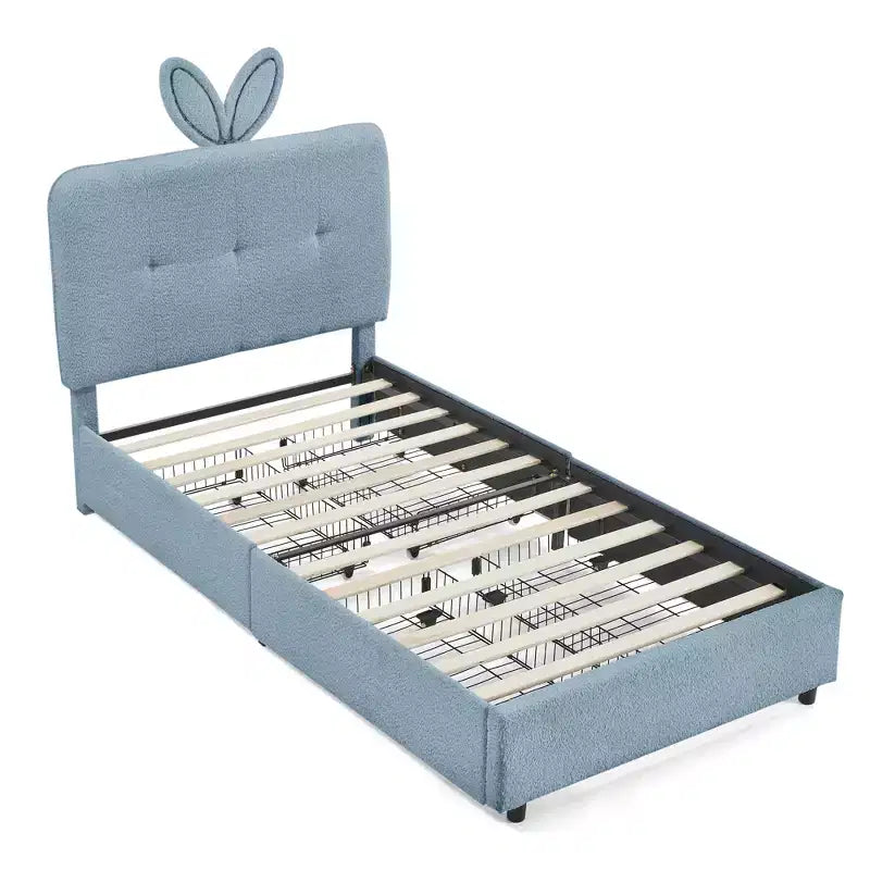 Lit rembourré double/grand/Queen avec tête de lit oreilles de lapin, éclairage LED et 4 tiroirs pour enfants/adultes - ModernLuxe