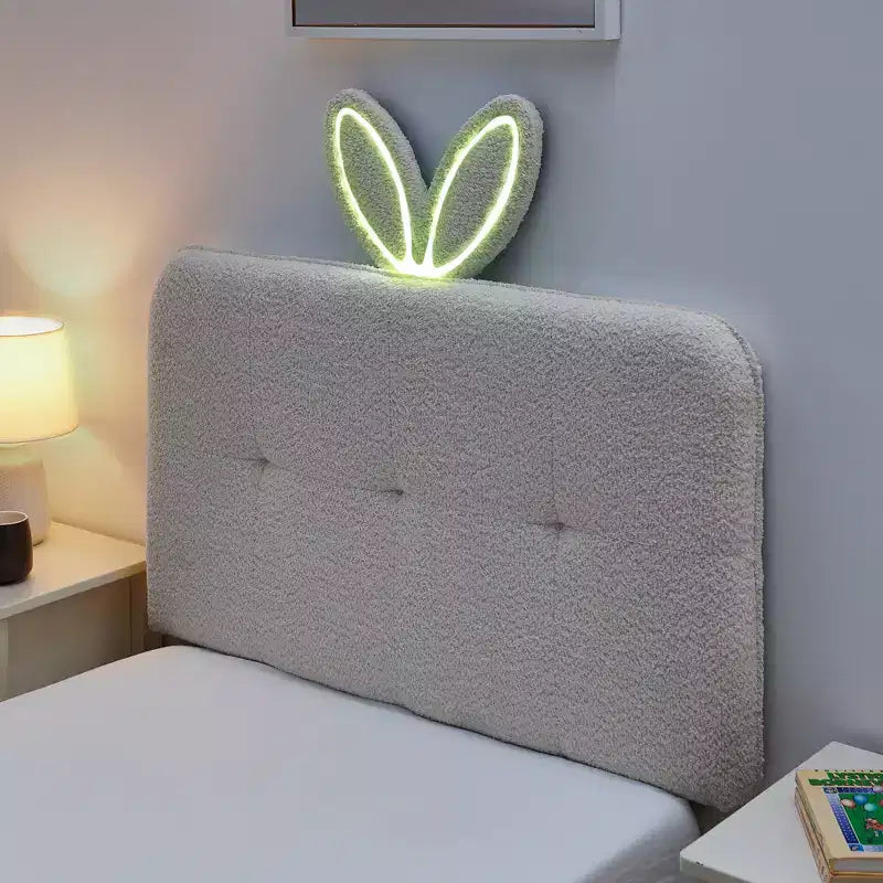 Lit rembourré double/grand/Queen avec tête de lit oreilles de lapin, éclairage LED et 4 tiroirs pour enfants/adultes - ModernLuxe