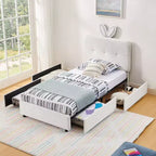 Twin/Full/Queen Size Upholstered Bed with Rabbit Ear Headboard, LED Light & 4Drawers for Kids/Adults - ModernLuxe