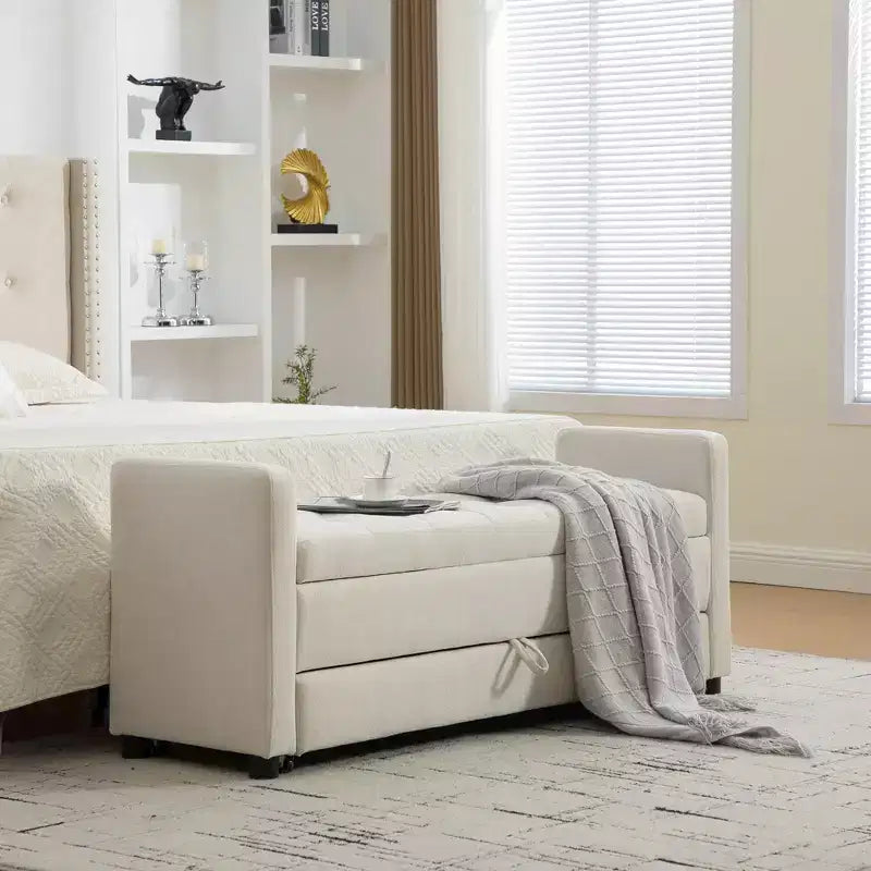Upholstered Storage Bench Padded Bed End Bench Minimalist Entryway Bench Footstool with Drawer - ModernLuxe