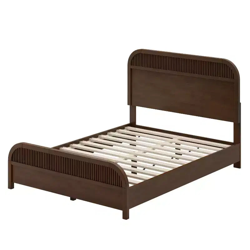 Lit Plateforme King/Queen ModernLuxe avec Tête de Lit à Lattes Verticales, Cadre de Lit en Bois Massif, Aucun Sommier Tapissier Requis