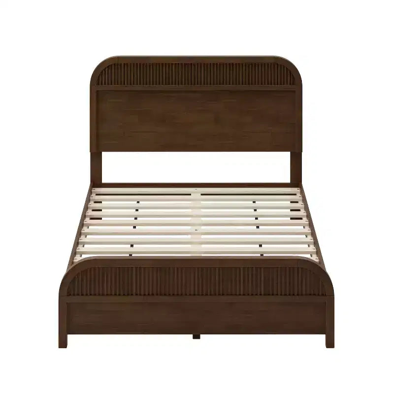 Lit Plateforme King/Queen ModernLuxe avec Tête de Lit à Lattes Verticales, Cadre de Lit en Bois Massif, Aucun Sommier Tapissier Requis