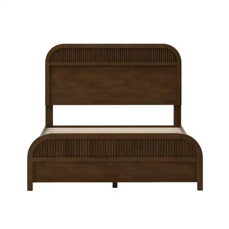 Lit Plateforme King/Queen ModernLuxe avec Tête de Lit à Lattes Verticales, Cadre de Lit en Bois Massif, Aucun Sommier Tapissier Requis