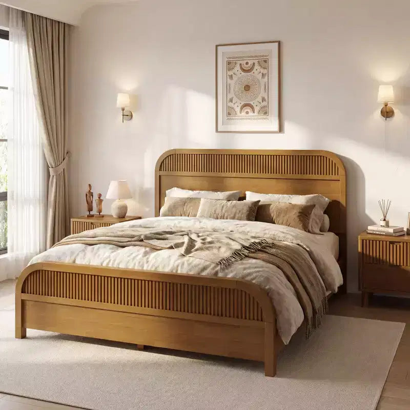 Lit Plateforme King/Queen ModernLuxe avec Tête de Lit à Lattes Verticales, Cadre de Lit en Bois Massif, Aucun Sommier Tapissier Requis