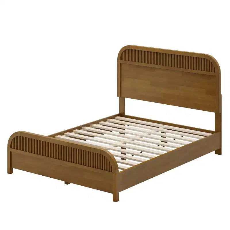 Lit Plateforme King/Queen ModernLuxe avec Tête de Lit à Lattes Verticales, Cadre de Lit en Bois Massif, Aucun Sommier Tapissier Requis
