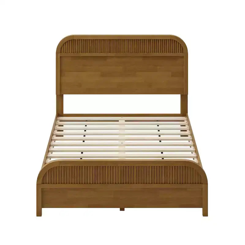 Lit Plateforme King/Queen ModernLuxe avec Tête de Lit à Lattes Verticales, Cadre de Lit en Bois Massif, Aucun Sommier Tapissier Requis