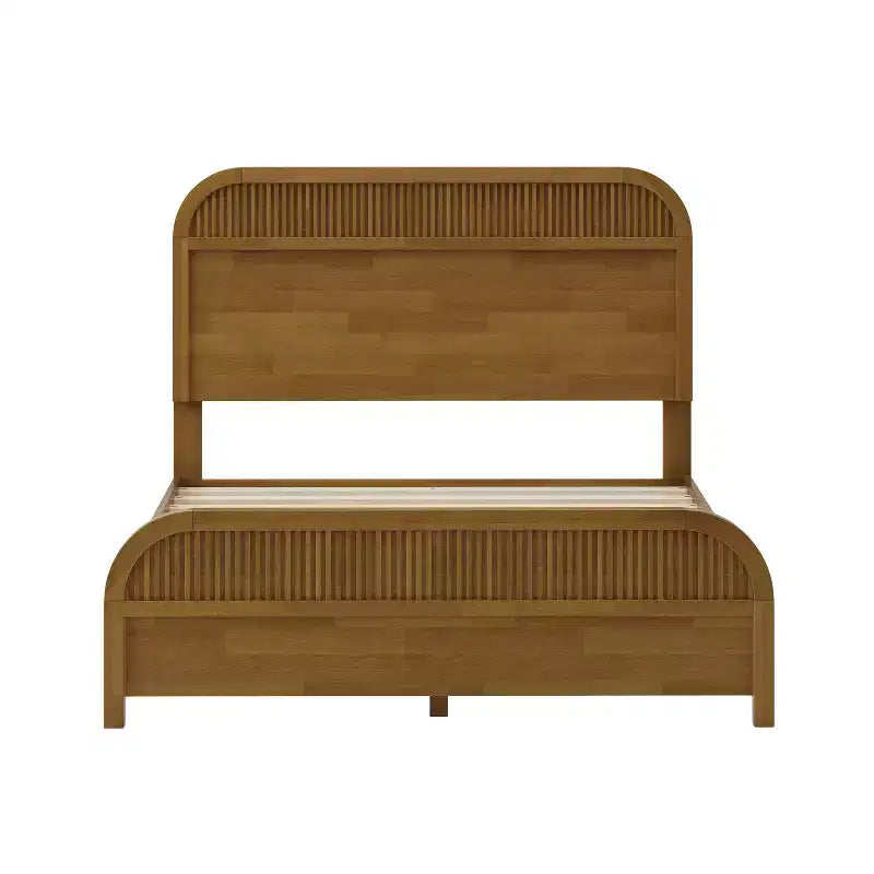 Lit Plateforme King/Queen ModernLuxe avec Tête de Lit à Lattes Verticales, Cadre de Lit en Bois Massif, Aucun Sommier Tapissier Requis