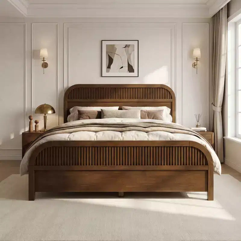 ModernLuxe King/Queen Size Platform Bed with Vertical Slat Headboard, Solid Wood Bed Frame, No Box Spring Needed