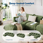 Ensemble de canapé modulaire chenille moderne 2 pièces, canapé sectionnel sans dossier à assise profonde, causeuse 2 places, en forme de U, pour salon ou petits espaces