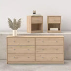 Tvilum, Ensemble de chambre à coucher 3 pièces Portland - Commode double 6 tiroirs et ensemble de 2 tables de nuit