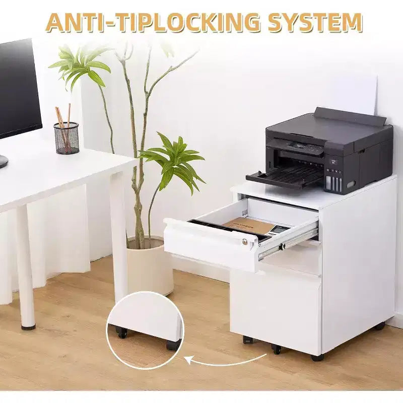 Classeur mobile à 3 tiroirs avec serrure et roulette anti-basculement, organiseur métallique sous le bureau pour lettres/format légal/A4, idéal pour le bureau à domicile