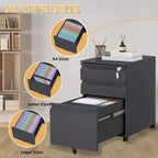 Classeur mobile à 3 tiroirs avec serrure et roulette anti-basculement, organiseur métallique sous le bureau pour lettres/format légal/A4, idéal pour le bureau à domicile