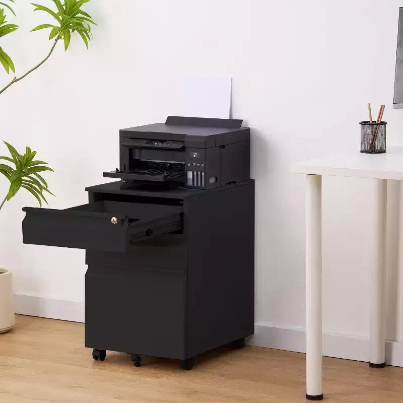 Classeur mobile à 3 tiroirs avec serrure et roulette anti-basculement, organiseur métallique sous le bureau pour lettres/format légal/A4, idéal pour le bureau à domicile