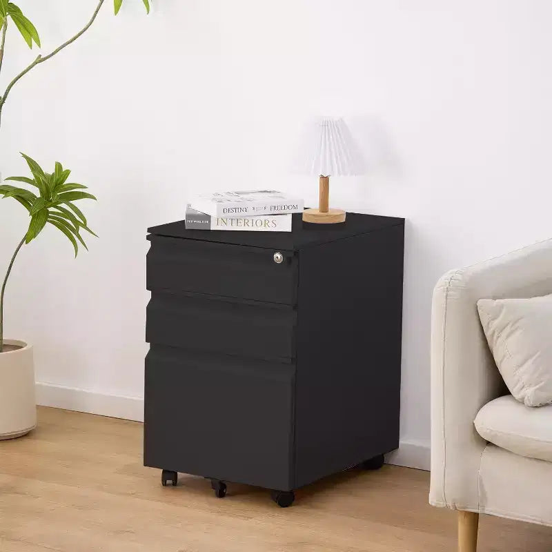 3 Drawer Mobile File Cabinet with Lock & Anti-Tip Wheel, Under Desk Metal Organizer for Letters/Legal/A4, Ideal for Home Office