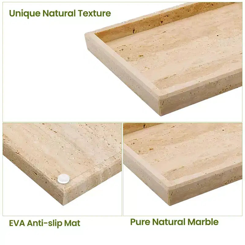 Plateau en travertin, plateau décoratif rectangulaire en pierre jaune naturelle pour coiffeuse de salle de bain, organiseur de parfum, présentoir à bijoux