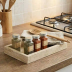 Plateau en travertin, plateau décoratif rectangulaire en pierre jaune naturelle pour coiffeuse de salle de bain, organiseur de parfum, présentoir à bijoux